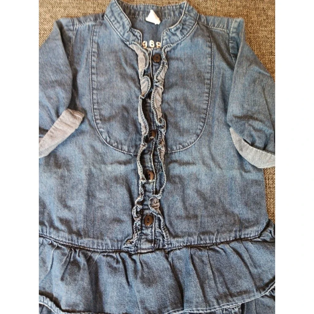 Baby Gap Dress 2T Blue Denim 3/4 Sleeve Ruffles